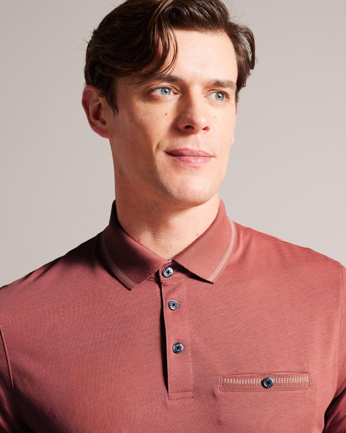 Polo Ted Baker Polo With Striped Details Rose Homme | NRL-46049414